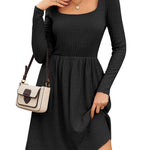 Zeagoo Womens Casual Sweater Dress Square Neck Knit Long Sleeve Dress