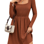 Zeagoo Womens Casual Sweater Dress Square Neck Knit Long Sleeve Dress