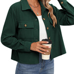 Zeagoo Womens Fashion Cropped Shackets Button Down Crop Jackets