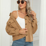 Zeagoo Womens Fashion Cropped Shackets Button Down Crop Jackets