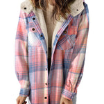 Zeagoo Womens Plaid Shacket Jacket Long Sleeve Fleece Hooded Jackets