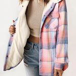 Zeagoo Womens Plaid Shacket Jacket Long Sleeve Fleece Hooded Jackets