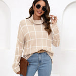 Zeagoo Womens Turtleneck Sweaters Color Block Cozy Knit Pullover