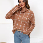 Zeagoo Womens Turtleneck Sweaters Color Block Cozy Knit Pullover