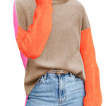 Zeagoo Womens Turtleneck Sweaters Color Block Cozy Knit Pullover