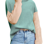 Zeagoo Womens Turtleneck Sweaters Color Block Cozy Knit Pullover
