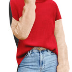 Zeagoo Womens Turtleneck Sweaters Color Block Cozy Knit Pullover