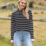 Zeagoo Womens Turtleneck Sweaters Color Block Cozy Knit Pullover