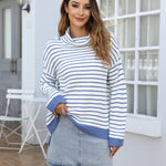 Zeagoo Womens Turtleneck Sweaters Color Block Cozy Knit Pullover