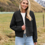 Zeagoo Womens Cropped Jacket Stand Collar Long Sleeve Zip Up Shackets