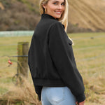 Zeagoo Womens Cropped Jacket Stand Collar Long Sleeve Zip Up Shackets