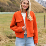 Zeagoo Womens Cropped Jacket Stand Collar Long Sleeve Zip Up Shackets