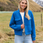Zeagoo Womens Cropped Jacket Stand Collar Long Sleeve Zip Up Shackets