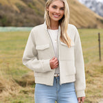 Zeagoo Womens Cropped Jacket Stand Collar Long Sleeve Zip Up Shackets