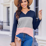 Zeagoo Women's Waffle Shirts V Neck Long Sleeve Tops Color Block T-Shirts