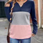 Zeagoo Women's Waffle Shirts V Neck Long Sleeve Tops Color Block T-Shirts