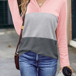 Zeagoo Women's Waffle Shirts V Neck Long Sleeve Tops Color Block T-Shirts