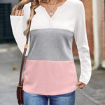 Zeagoo Women's Waffle Shirts V Neck Long Sleeve Tops Color Block T-Shirts