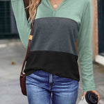 Zeagoo Women's Waffle Shirts V Neck Long Sleeve Tops Color Block T-Shirts