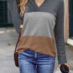 Zeagoo Women's Waffle Shirts V Neck Long Sleeve Tops Color Block T-Shirts