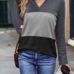 Zeagoo Women's Waffle Shirts V Neck Long Sleeve Tops Color Block T-Shirts