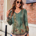 Zeagoo Women'S Puff Long Sleeve Shirts Pleated V Neck Tunic Tops
