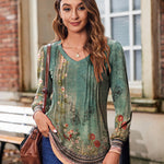 Zeagoo Women'S Puff Long Sleeve Shirts Pleated V Neck Tunic Tops
