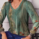 Zeagoo Women'S Puff Long Sleeve Shirts Pleated V Neck Tunic Tops