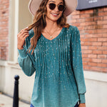 Zeagoo Women'S Puff Long Sleeve Shirts Pleated V Neck Tunic Tops