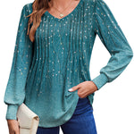Zeagoo Women'S Puff Long Sleeve Shirts Pleated V Neck Tunic Tops