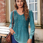 Zeagoo Women'S Puff Long Sleeve Shirts Pleated V Neck Tunic Tops