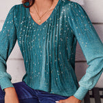 Zeagoo Women'S Puff Long Sleeve Shirts Pleated V Neck Tunic Tops
