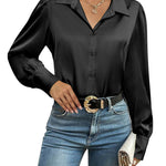 Zeagoo Womens Satin Blouse Lantern Long Sleeve Silk Shirt