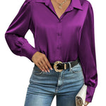 Zeagoo Womens Satin Blouse Lantern Long Sleeve Silk Shirt