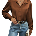Zeagoo Womens Satin Blouse Lantern Long Sleeve Silk Shirt