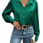 Zeagoo Womens Satin Blouse Lantern Long Sleeve Silk Shirt