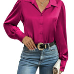 Zeagoo Womens Satin Blouse Lantern Long Sleeve Silk Shirt