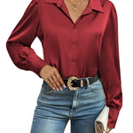 Zeagoo Womens Satin Blouse Lantern Long Sleeve Silk Shirt
