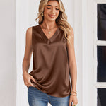 Silk Satin V-Neck Sleeveless Business Work Blouses (US Only)