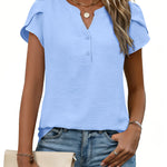 Simple Yet Stylish Textured Cap Short Sleeve Blouse (US Only)