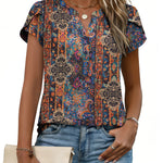 Simple Yet Stylish Textured Cap Short Sleeve Blouse (US Only)