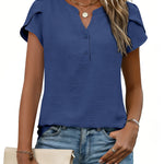 Simple Yet Stylish Textured Cap Short Sleeve Blouse (US Only)