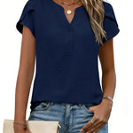 Simple Yet Stylish Textured Cap Short Sleeve Blouse (US Only)