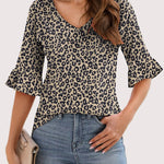 Zeagoo Womens Ruffle 3/4 Sleeve Top V Neck Shirts