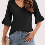 Zeagoo Womens Ruffle 3/4 Sleeve Top V Neck Shirts