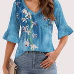 Zeagoo Womens Ruffle 3/4 Sleeve Top V Neck Shirts