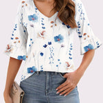 Zeagoo Womens Ruffle 3/4 Sleeve Top V Neck Shirts