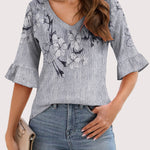 Zeagoo Womens Ruffle 3/4 Sleeve Top V Neck Shirts
