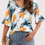 Zeagoo Womens Ruffle 3/4 Sleeve Top V Neck Shirts