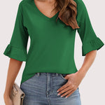 Zeagoo Womens Ruffle 3/4 Sleeve Top V Neck Shirts